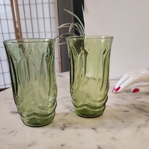 Anchor Hocking Olive Green Tulip Tumbler Glasses 16oz